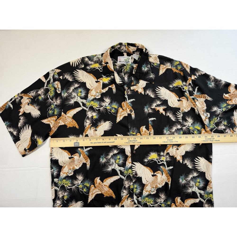 Monticello Hawaiian Shirt Mens XL Black Bird Print Rayon Short Sleeve Aloha - Picture 6 of 10